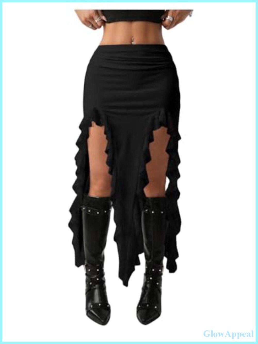 Asymmetrical Lace Trim Flowy Skirt with Slit Concert Western Festival Outfit
